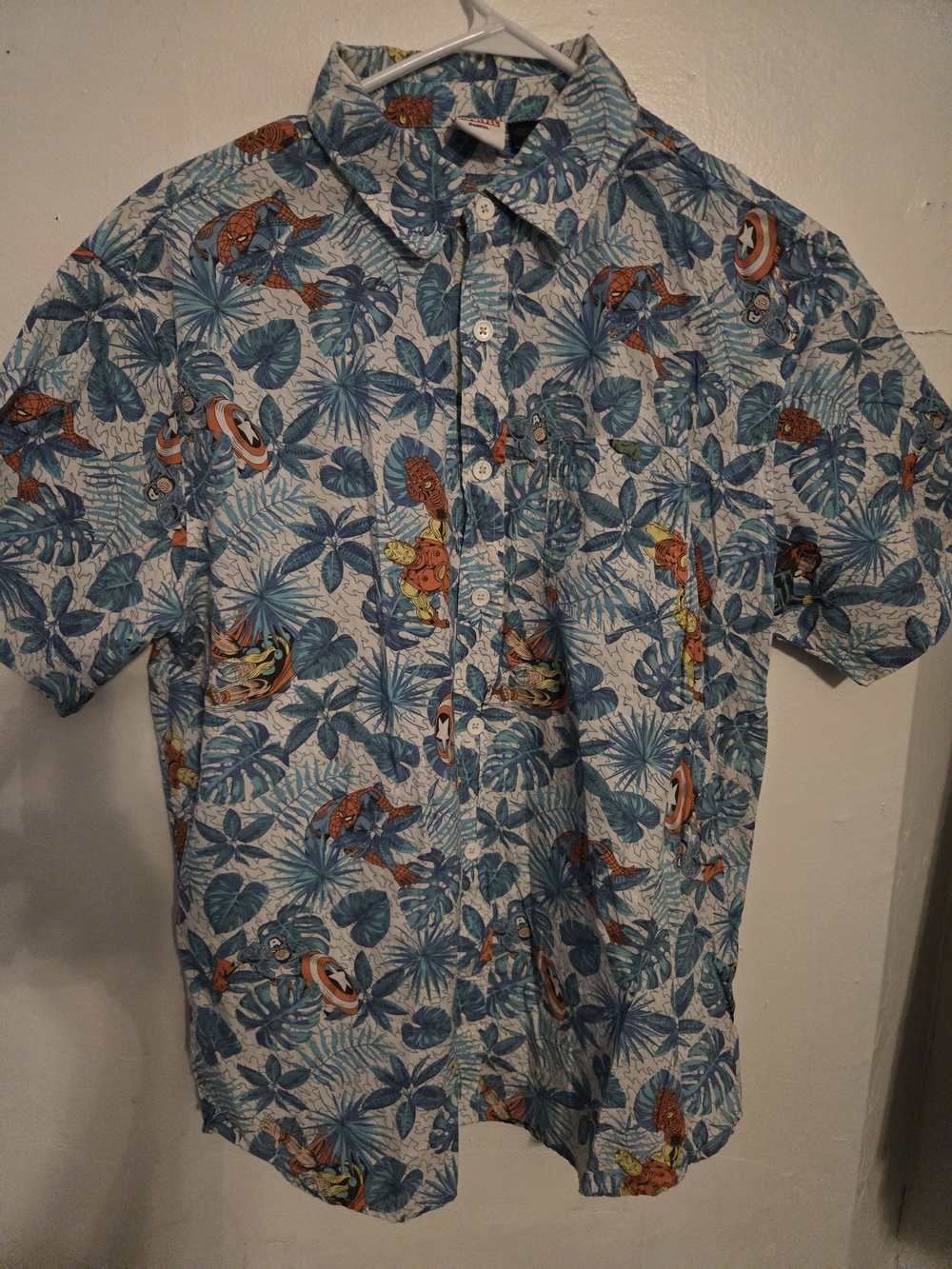 Men's Blue Tropical Short-Sleeve Button-Up Shirt-size L/G